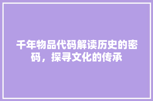 千年物品代码解读历史的密码，探寻文化的传承