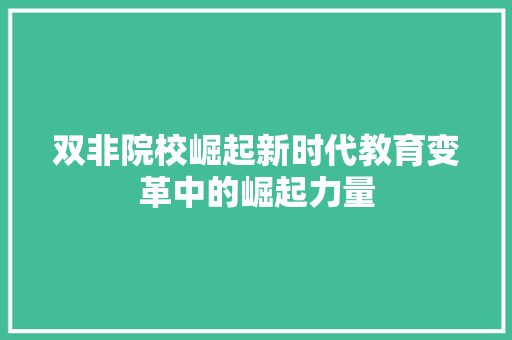 双非院校崛起新时代教育变革中的崛起力量