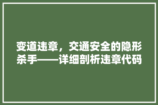 变道违章，交通安全的隐形杀手——详细剖析违章代码背后的隐患