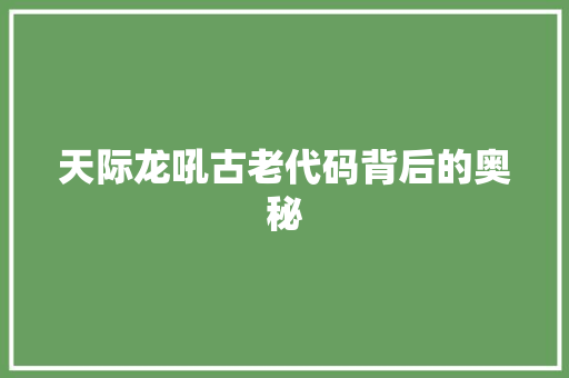 天际龙吼古老代码背后的奥秘
