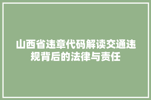 山西省违章代码解读交通违规背后的法律与责任