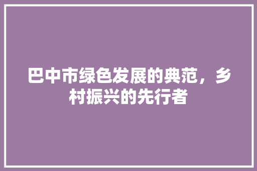 巴中市绿色发展的典范，乡村振兴的先行者