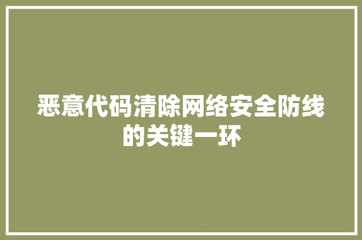 恶意代码清除网络安全防线的关键一环