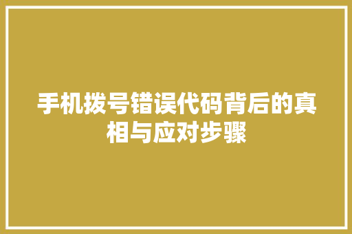 手机拨号错误代码背后的真相与应对步骤