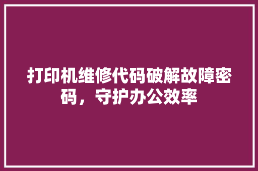 打印机维修代码破解故障密码，守护办公效率