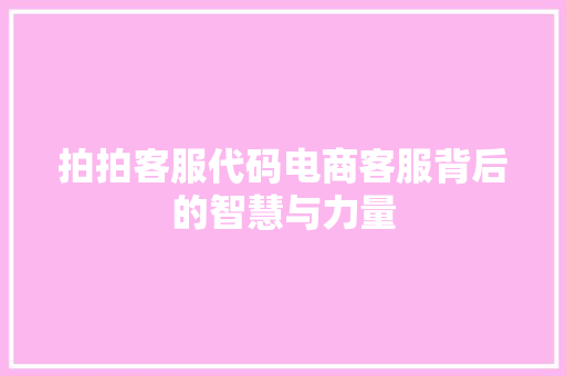拍拍客服代码电商客服背后的智慧与力量
