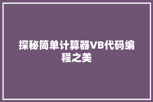探秘简单计算器VB代码编程之美