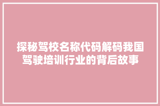 探秘驾校名称代码解码我国驾驶培训行业的背后故事