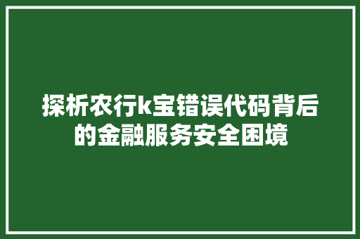 探析农行k宝错误代码背后的金融服务安全困境