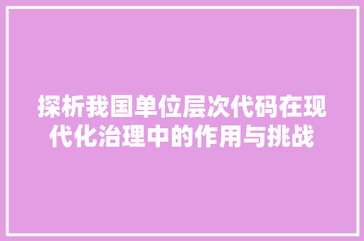 探析我国单位层次代码在现代化治理中的作用与挑战