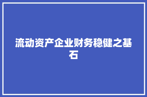 流动资产企业财务稳健之基石