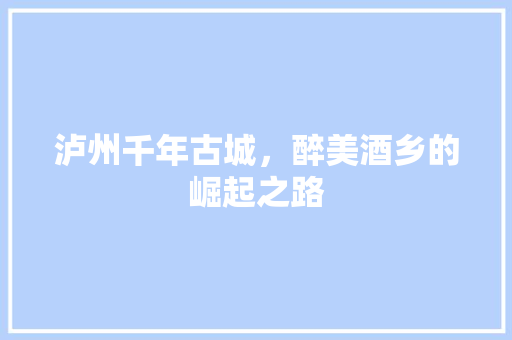 泸州千年古城，醉美酒乡的崛起之路