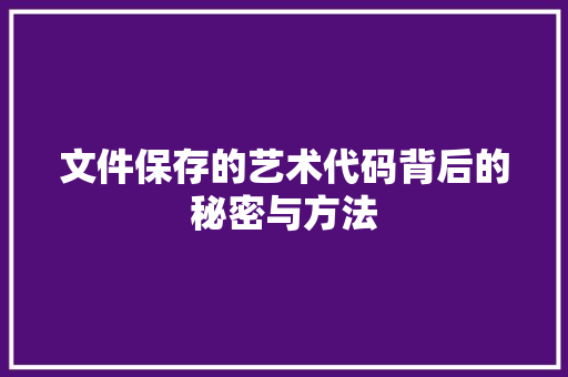 文件保存的艺术代码背后的秘密与方法