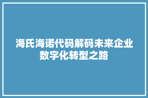 海氏海诺代码解码未来企业数字化转型之路
