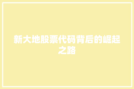 新大地股票代码背后的崛起之路  第1张