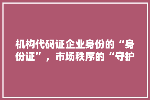 机构代码证企业身份的“身份证”，市场秩序的“守护神”