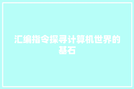 汇编指令探寻计算机世界的基石