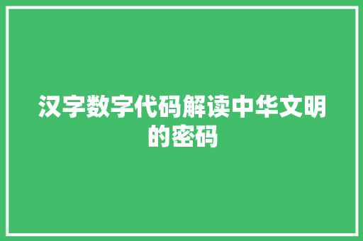 汉字数字代码解读中华文明的密码