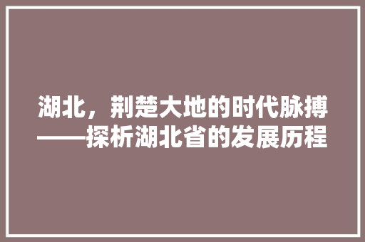 湖北，荆楚大地的时代脉搏——探析湖北省的发展历程与未来展望