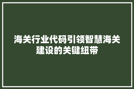 海关行业代码引领智慧海关建设的关键纽带