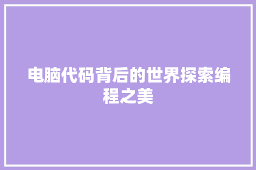 电脑代码背后的世界探索编程之美