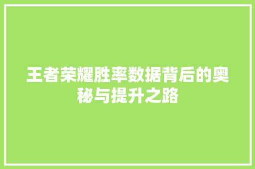 王者荣耀胜率数据背后的奥秘与提升之路