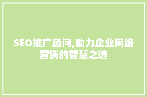 SEO推广顾问,助力企业网络营销的智慧之选