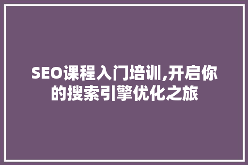 SEO课程入门培训,开启你的搜索引擎优化之旅  第1张