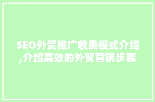 SEO外贸推广收费模式介绍,介绍高效的外贸营销步骤